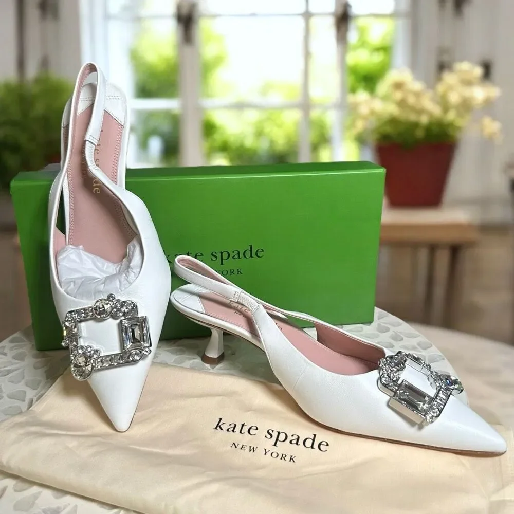Kate Spade Renata Leather Embellished Slingback Pumps Wedding Shoes